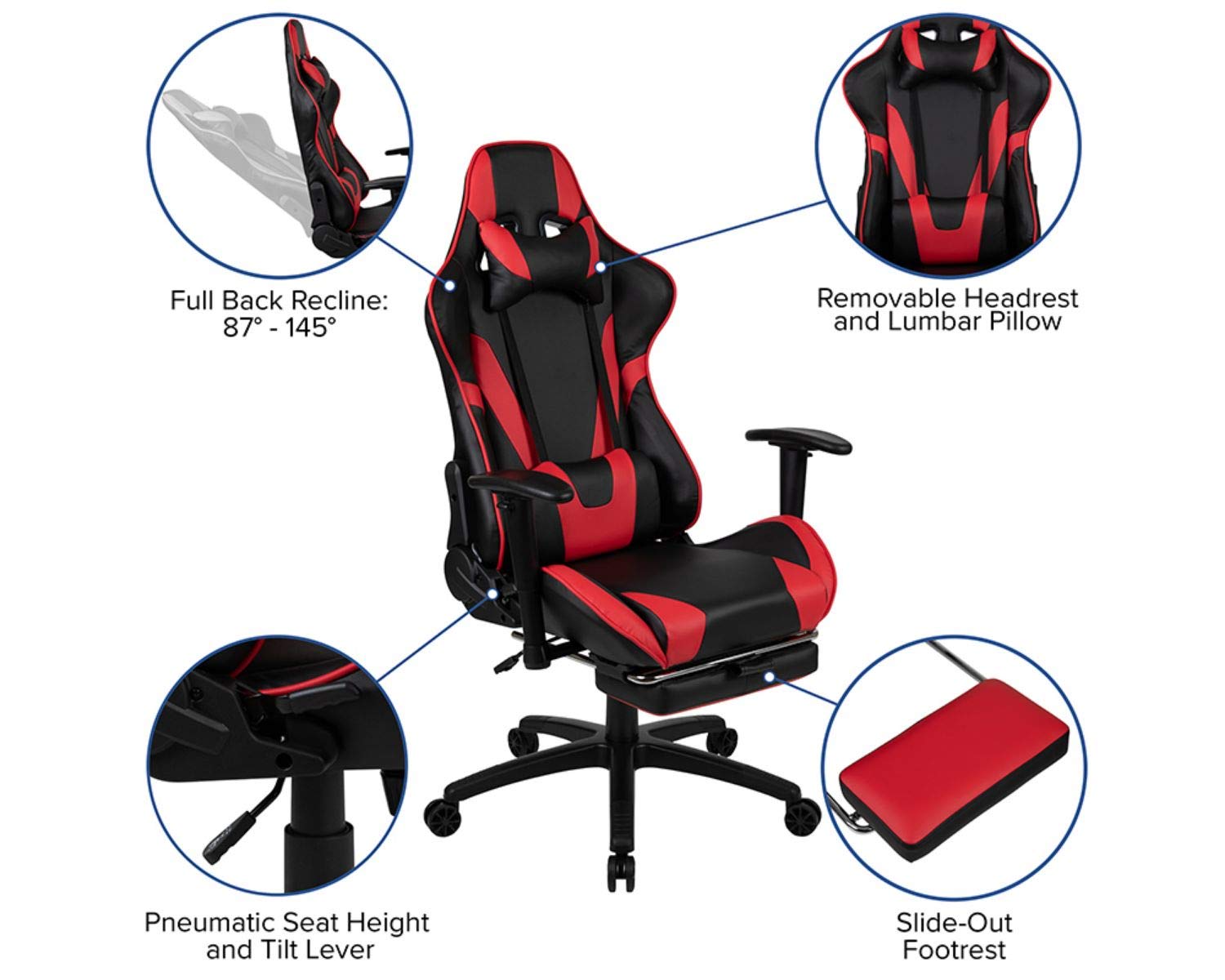 Flash Furniture X30 Gaming Chair Racing Office Ergonomic Computer Chair With Fully Reclining Back And Slide-Out Footrest In Red Leathersoft