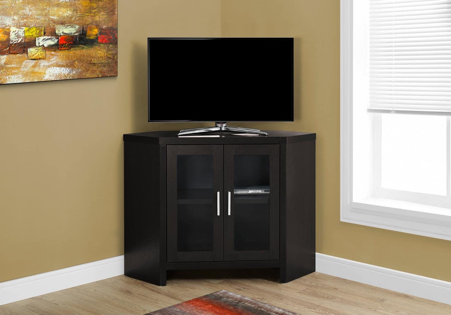 Monarch Specialties Cappuccino Corner with Glass Doors TV Stand, 42', Brown