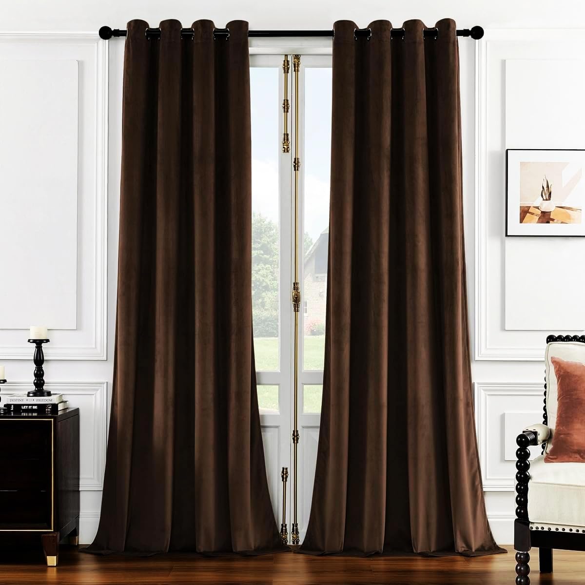 SMILETIME Brown 90in Long Velvet Curtains with Grommet, Thermal Insulated Super Soft Privacy Noise Reducing Light Blocking Velve