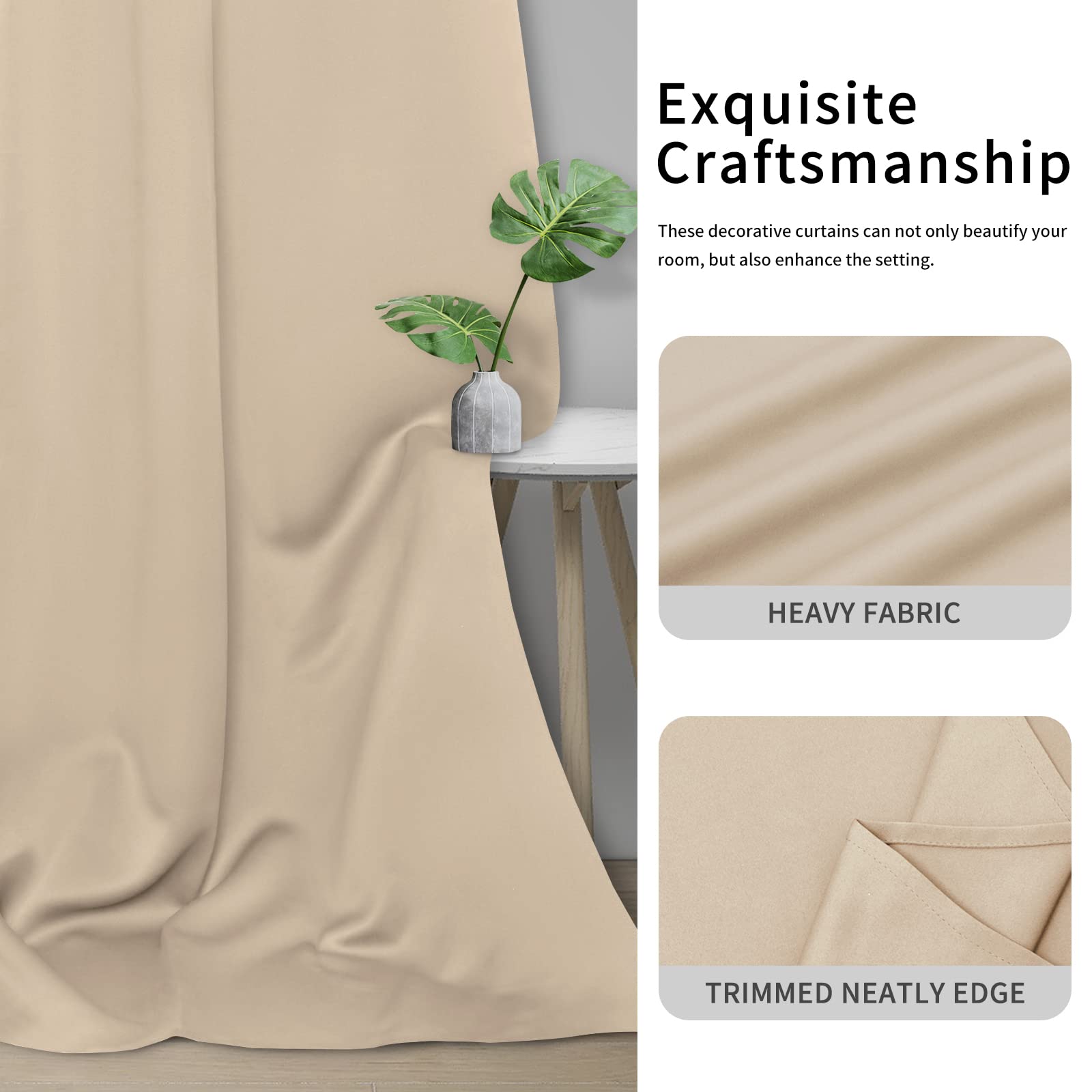 Easy-Going Blackout Curtains For Bedroom, Solid Thermal Insulated Grommet And Noise Reduction Window Drapes, Room Darkening Curtains For Living Room, 2 Panels (34X63 In, Beige)