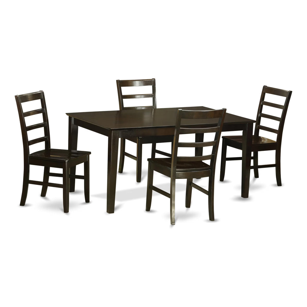 East West Furniture CAPF5-CAP-W 5 Piece Dining Room Table Set Includes a Rectangle Kitchen Table and 4 Dining Chairs, 36x60 Inch, Cappuccino
