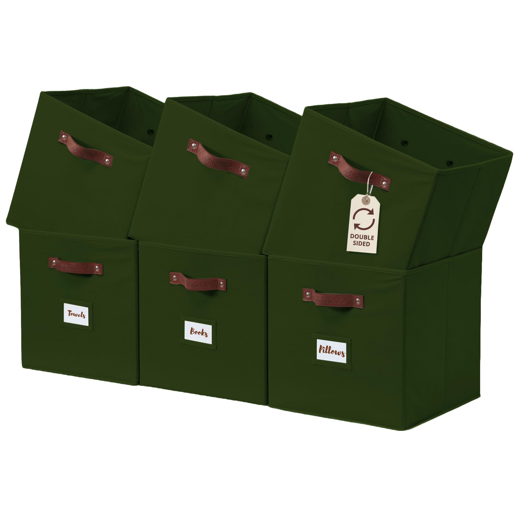 DECOMOMO Storage Cubes, 13x13x13 Storage Cube Bins with Labels, Fabric Organizer Bins (13 / 6pcs, Olive Green)