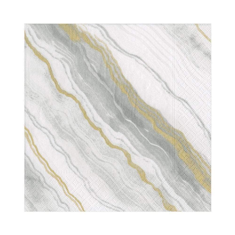 Caspari Marble Paper Luncheon Napkins in Grey, Four Packs of 20