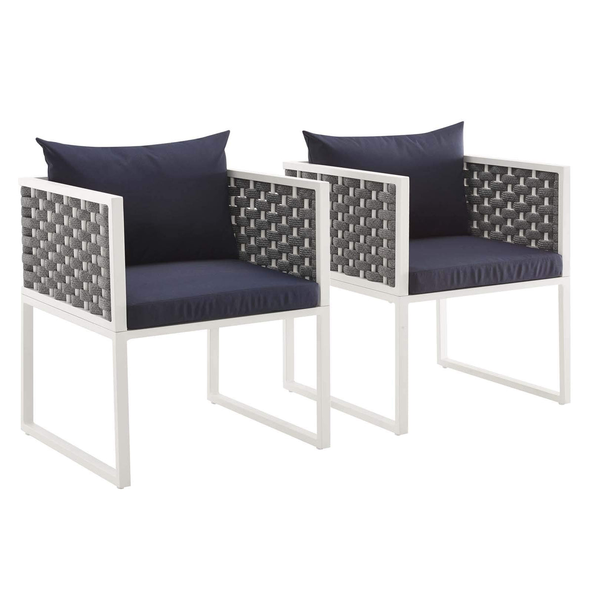 Modway Stance Outdoor Patio Aluminum Set of 2 Dining Armchair in White Navy