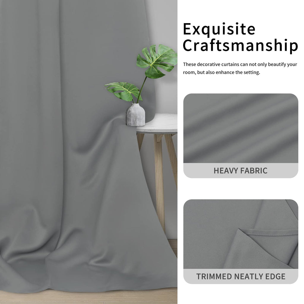 Easy-Going Blackout Curtains For Bedroom, Solid Thermal Insulated Grommet And Noise Reduction Window Drapes, Room Darkening Curtains For Living Room, 2 Panels (34X84 In, Light Gray)