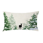 Feleniw Merry Christmas Pine Cedar Trees Reindeer Snow For Holiday Lumbar Decorative Throw Pillow Cover Cushion Case Cotton Line
