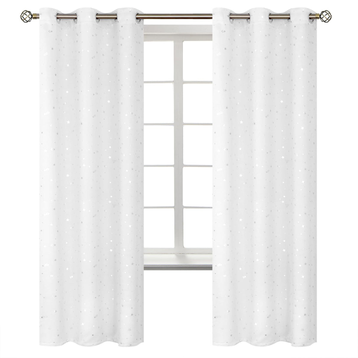 Bgment Kids Blackout Curtains For Bedroom - Grommet Thermal Insulated Silver Star Print Room Darkening Curtains For Living Room,