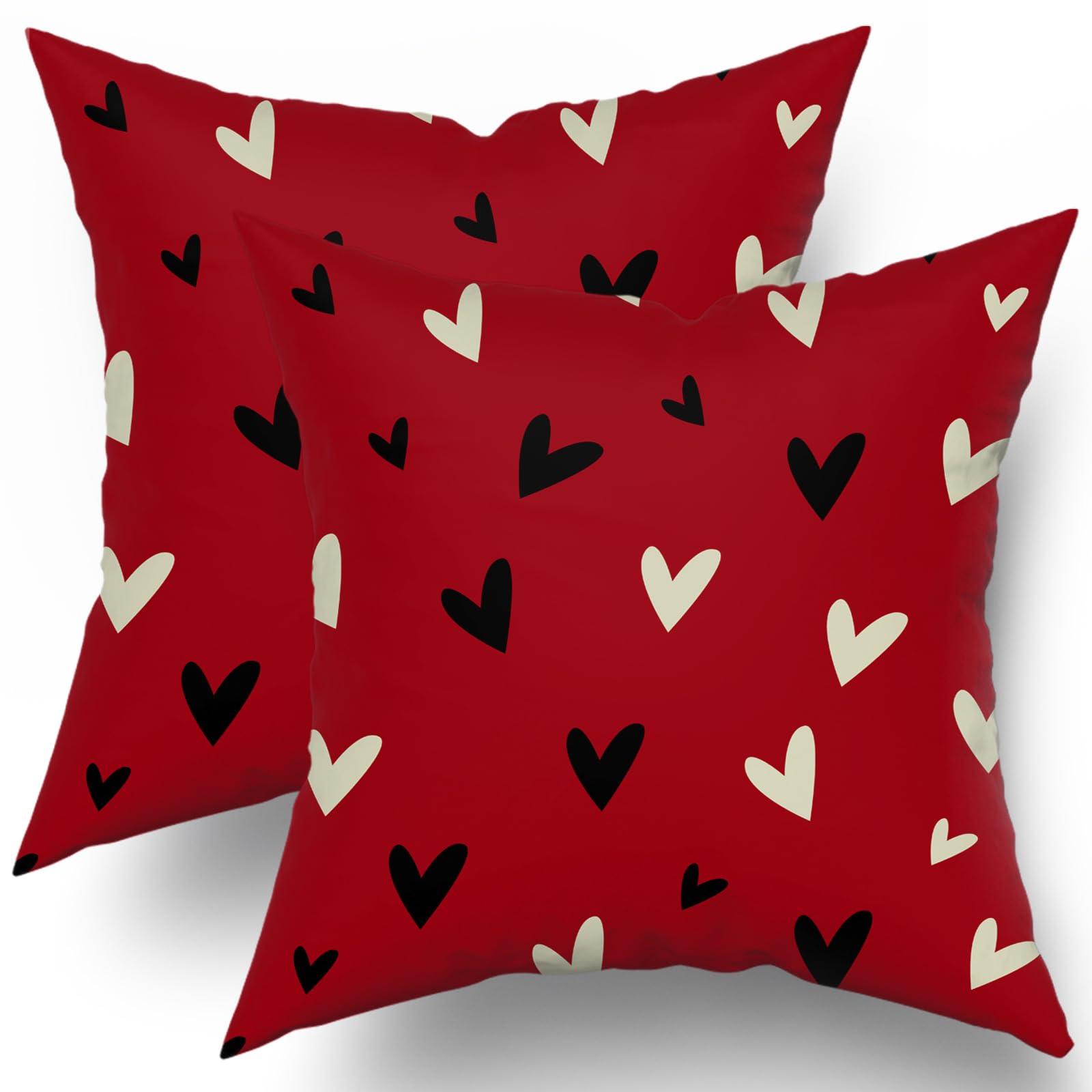 Valentines Day Pillow Covers 18X18 Set Of 2 Red Black Love Heart Holiday Decorative Throw Pillows Romantic Valentine Themed Gift