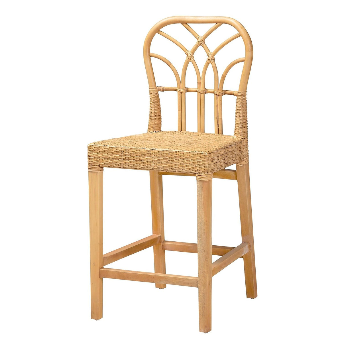 bali & pari Monaco Bohemian Natural Rattan Counter Stool, Natural (235-13138-HiT)