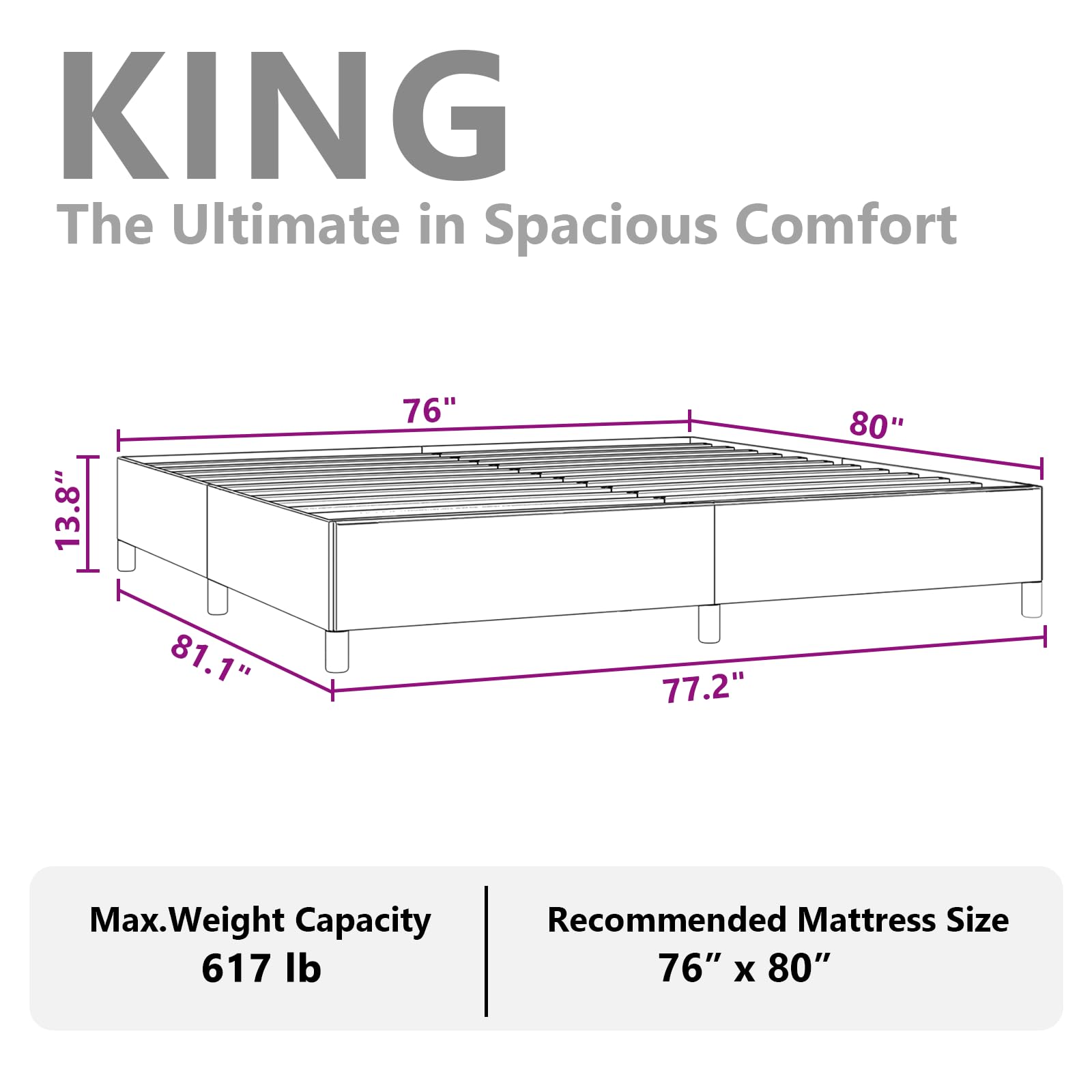 vidaXL King Size Bed Frame with Plywood Slats, Platform Bed Frame, Fabric Upholstered Mattress Foundation, No Box Spring Needed & Easy Assembly, Light Gray, Without Mattress