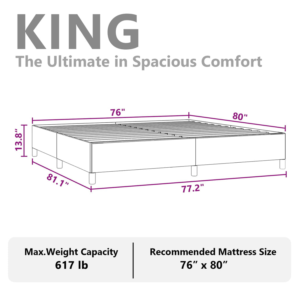 vidaXL King Size Bed Frame with Plywood Slats, Platform Bed Frame, Fabric Upholstered Mattress Foundation, No Box Spring Needed & Easy Assembly, Light Gray, Without Mattress