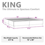 vidaXL King Size Bed Frame with Plywood Slats, Platform Bed Frame, Fabric Upholstered Mattress Foundation, No Box Spring Needed & Easy Assembly, Light Gray, Without Mattress