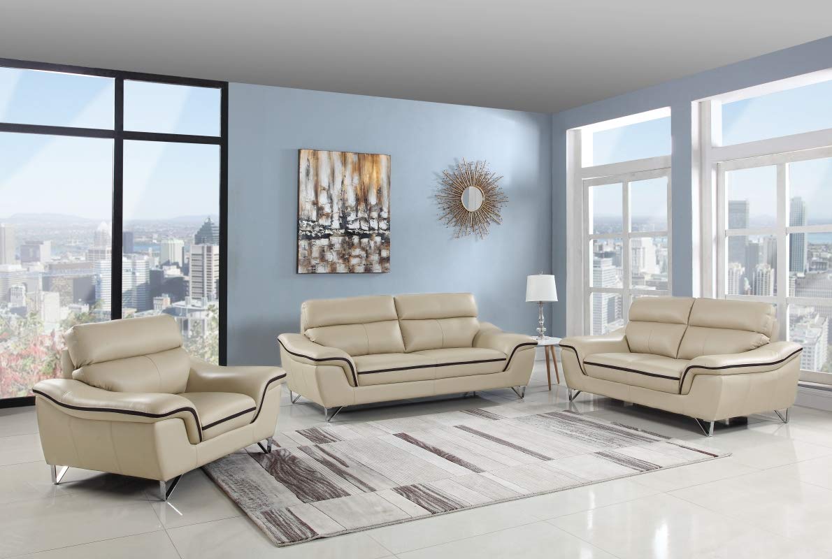 HomeRoots 108 Charming Beige Leather Sofa Set