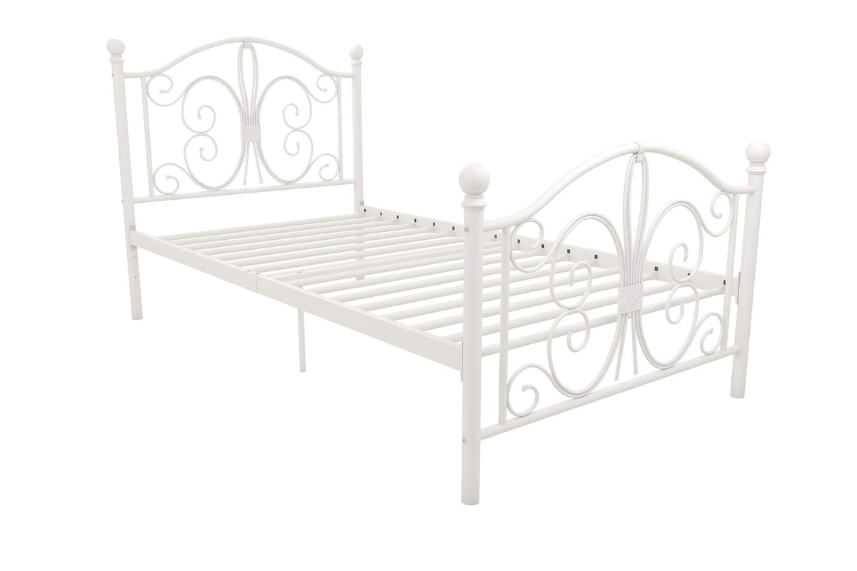 DHP Bombay Metal Platform Bed with Parisian Style Headboard and Footboard, Adjustable Base Height for Underbed Storage, No Box S