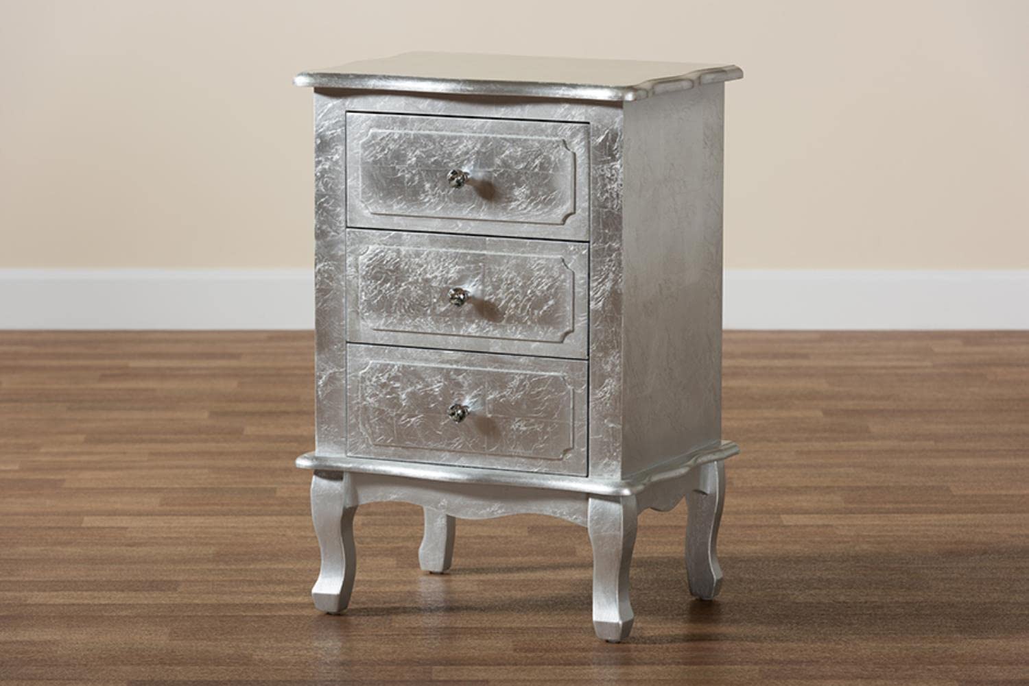 Baxton Studio Newton Silver Finished Wood 3-Drawer End Table