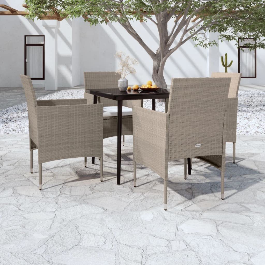 vidaXL Patio Dining Set 5 Piece with Cushions Garden Outdoor Lawn Yard Terrace Balcony Table and Chair Seat Seating Furniture Beige and Black