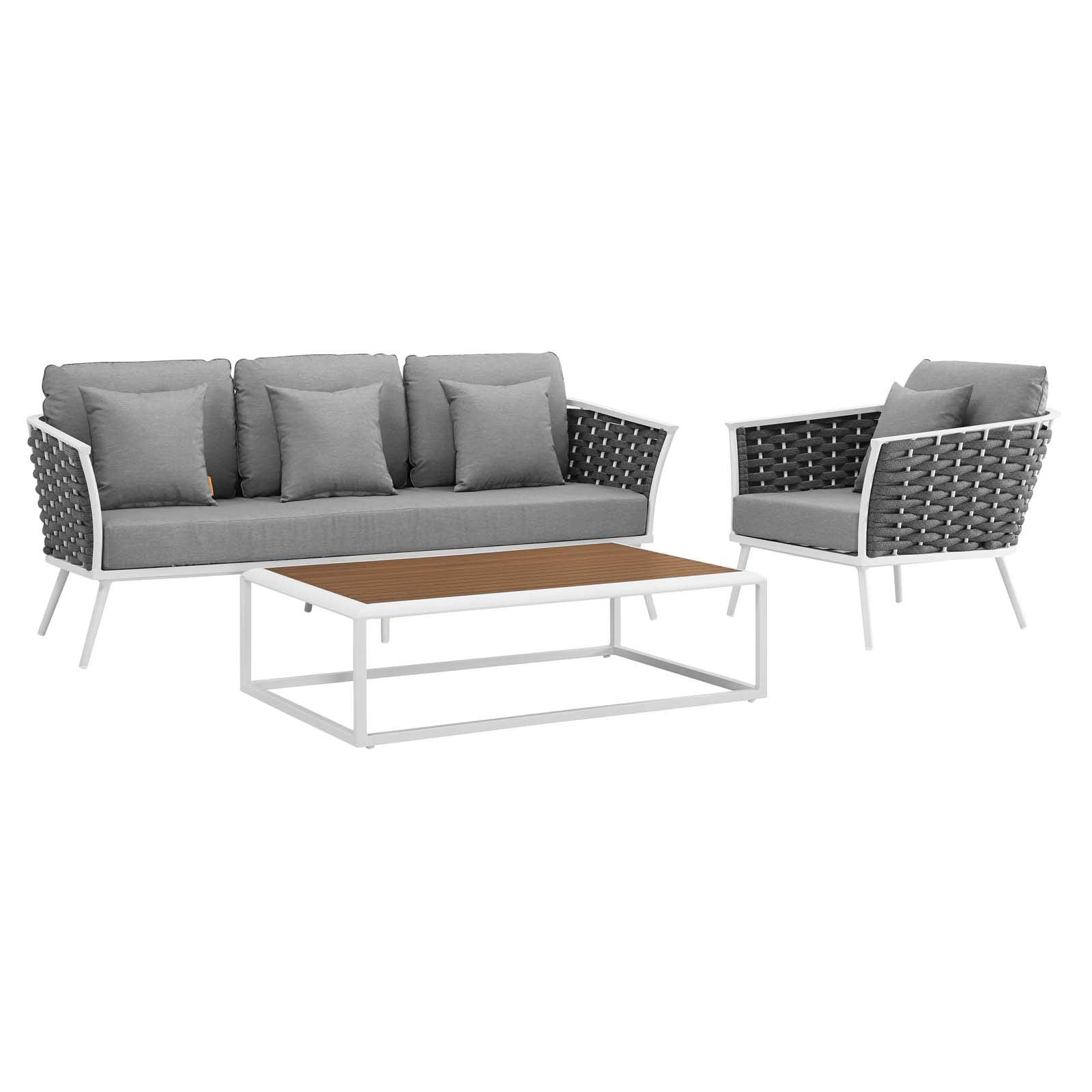 Modway Stance Outdoor Patio Aluminum, Sofa, Armchair And Coffee Table, White Gray