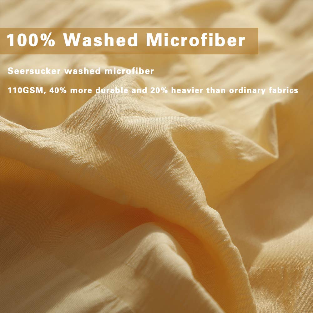 Avelom Yellow Duvet Cover King (104 X 90 Inches), 3 Pieces (1 Duvet Cover + 2 Pillow Cases), Seersucker Textured Ultra Soft Washed Microfiber, Textured Duvet Cover With Zipper Closure, Corner Ties