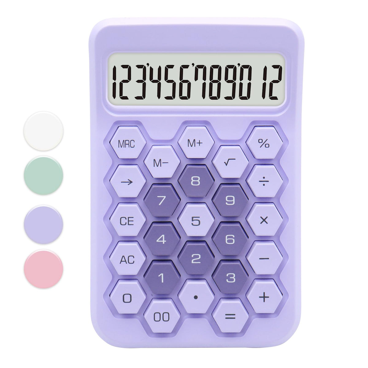 Purple Standard Calculator - 12 Digit Large Lcd Display, Hexagonal Button Office Calculator, Desk Accessory And Gift For Coworke