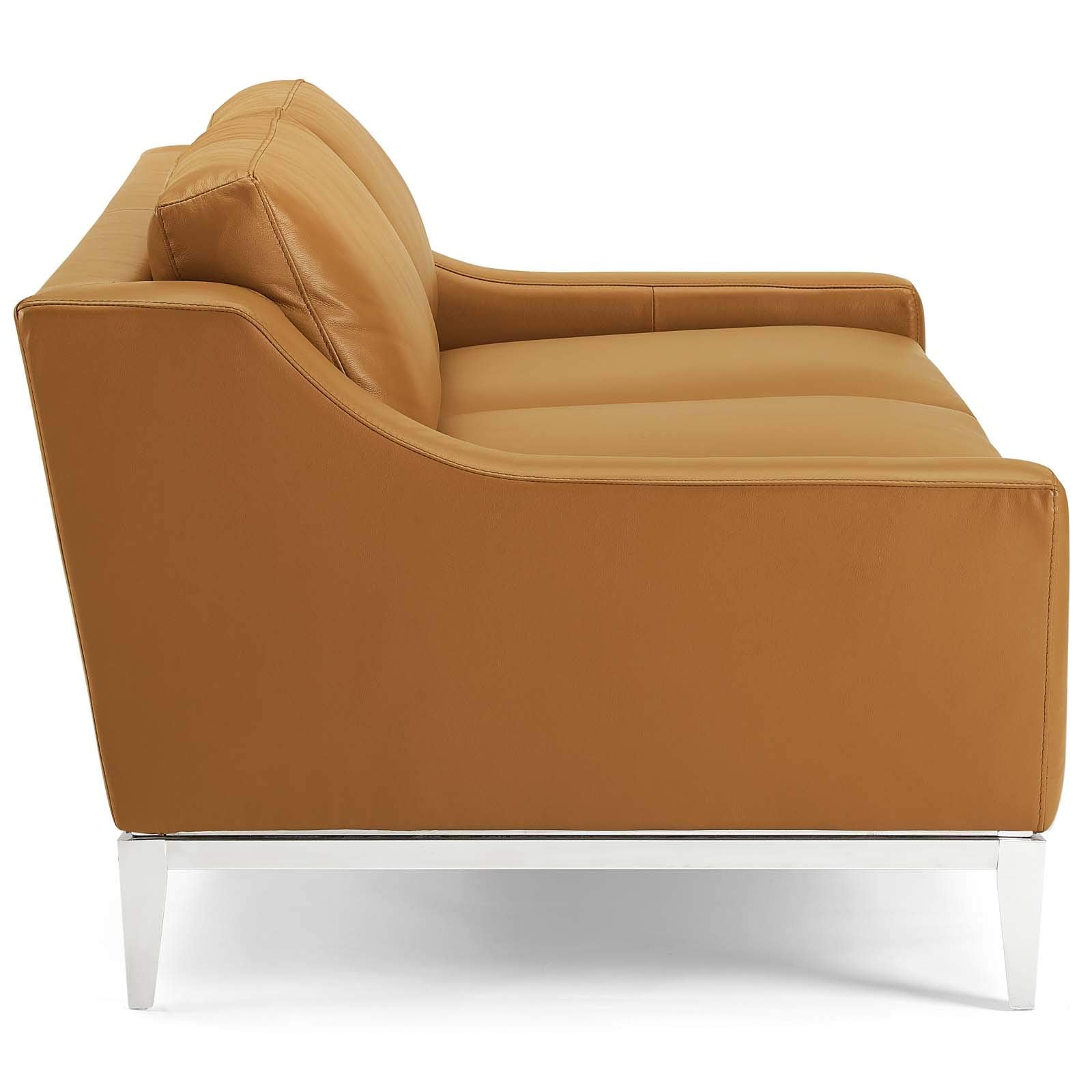 Modway Harness 64&quot; Leather Loveseat In Tan With Stainless Steel Base