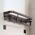 HomeEssentials WallMounted Metal Towel Rack | Multipurpose Bathroom Organizer with 5 Hooks & Shampoo Holder | Durable, SpaceSa