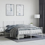 vidaXL 12'' Metal Queen Bed Frames with Headboard and Footboard, Platform Bed Frame with Strong Metal Slats Support, Under Bed Storage, Noise Free, White, Without Mattress