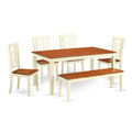 East West Furniture NICO6-WHI-W 6 Piece Dining Table Set Contains a Rectangle Dining Room Table with Butterfly Leaf and 4 Wooden Seat Chairs with a Bench, 36x66 Inch, Buttermilk & Cherry