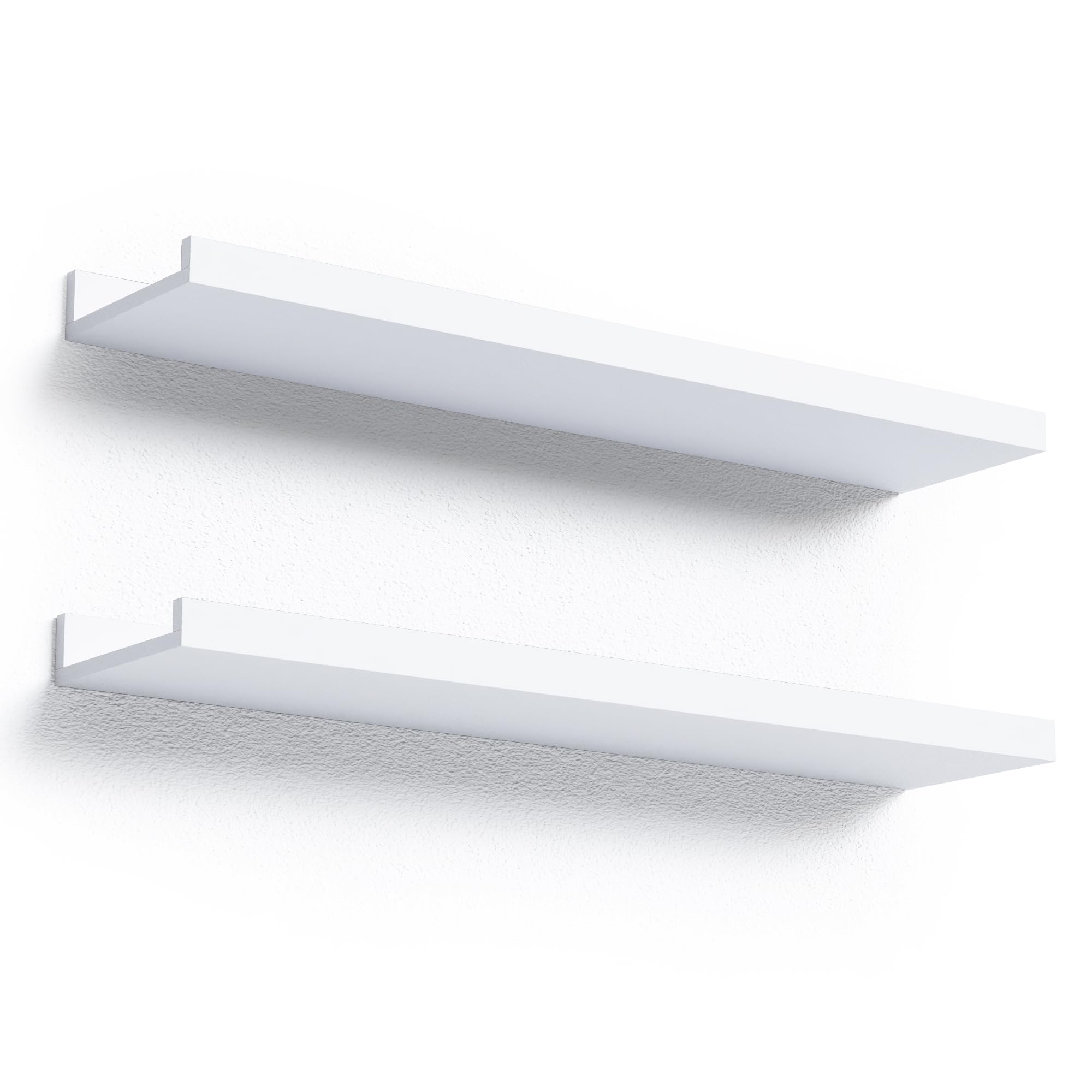 Boswillon 23.6 Inches Long Floating Shelves Wall Mounted, 2 Set Modern White Wall Shelf For Bedroom, Nursery Book Shelf With Lip, Picture Ledge Shelf For Wall Decor Living Room Bathroom Kitchen- White