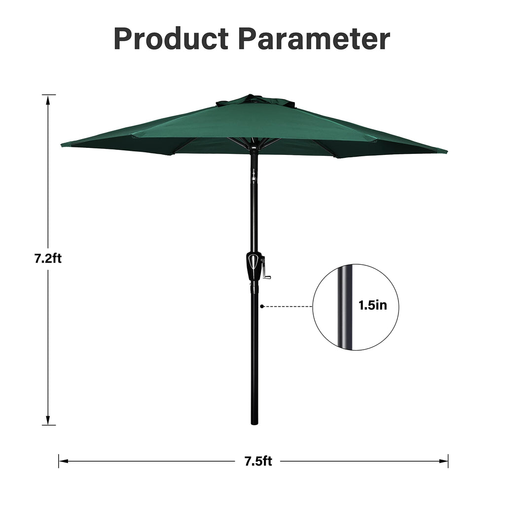 Simple Deluxe 7.5' Patio Umbrella Outdoor Table Market Yard Umbrella With 6 Sturdy Ribs For Backyard, Pool, Garden, Deck, Green