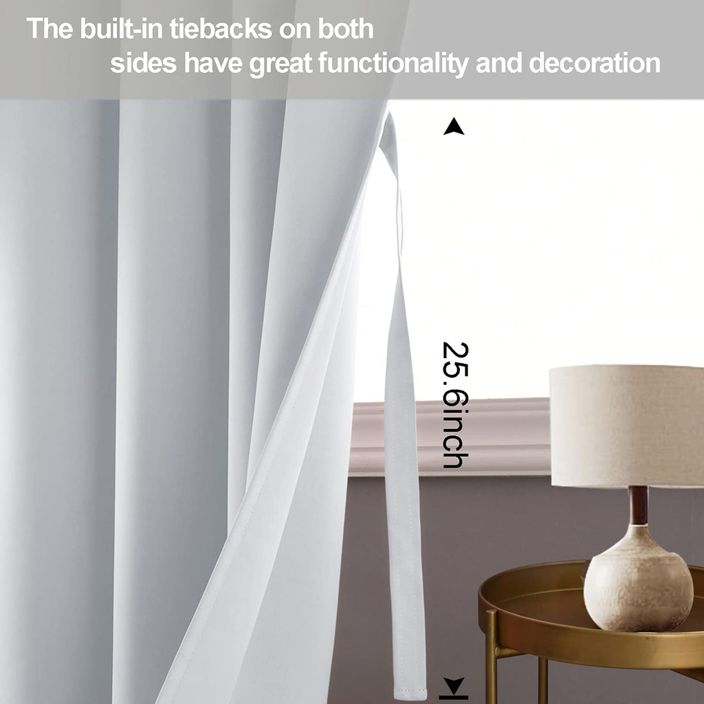 Jiuzhen Greyish White Blackout Curtains With Tiebacks Thermal Insulated, Light Blocking And Noise Reducing Grommet Curtains For And Living Room, Set Of 2 Window Curtain Panels, 42 X 72 Inch Length