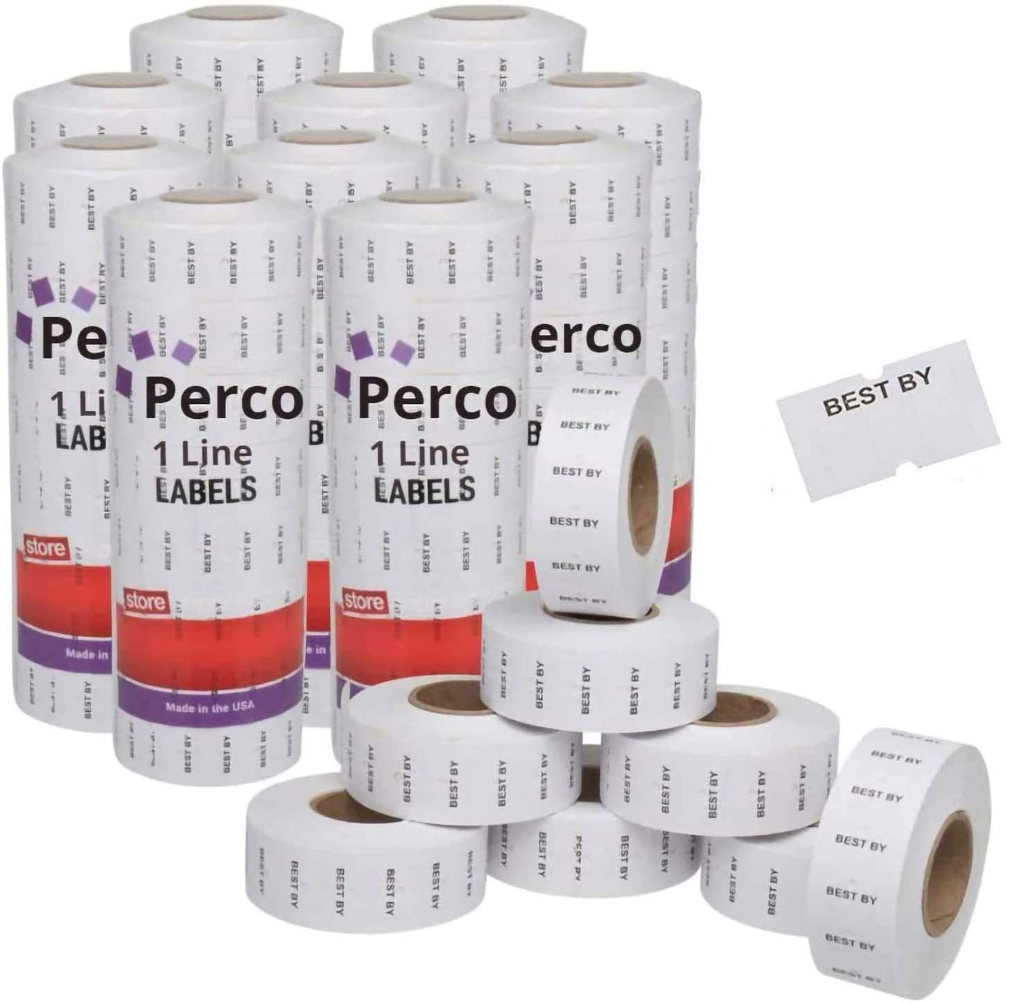 Perco 'Best By' 1 Line Labels - 10 Sleeves, 80,000 Best By Labels For Perco 1 Line Date Guns