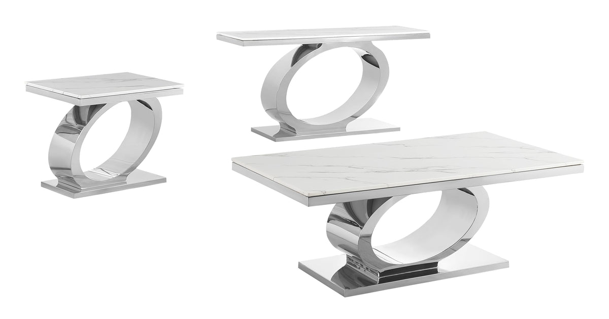 Best Quality Furniture Ct430 Coffee Table Set, 3-Piece, White/Silver