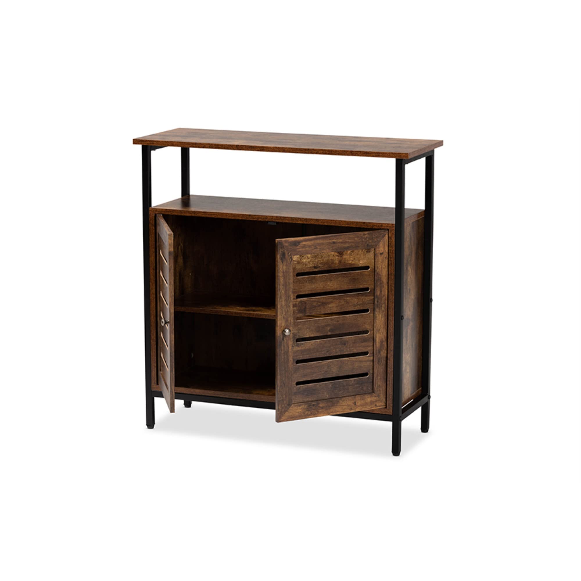 Wholesale Interiors Baxton Studio Wayland Brown Finished Wood and Gray Metal 2-Door Shoe Cabinet