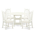 East West Furniture Sudo5-Lwh-W 5 Piece Dining Room Furniture Set Includes A Round Kitchen Table With Dropleaf & Shelves And 4 Dining Chairs, 42X42 Inch, Linen White