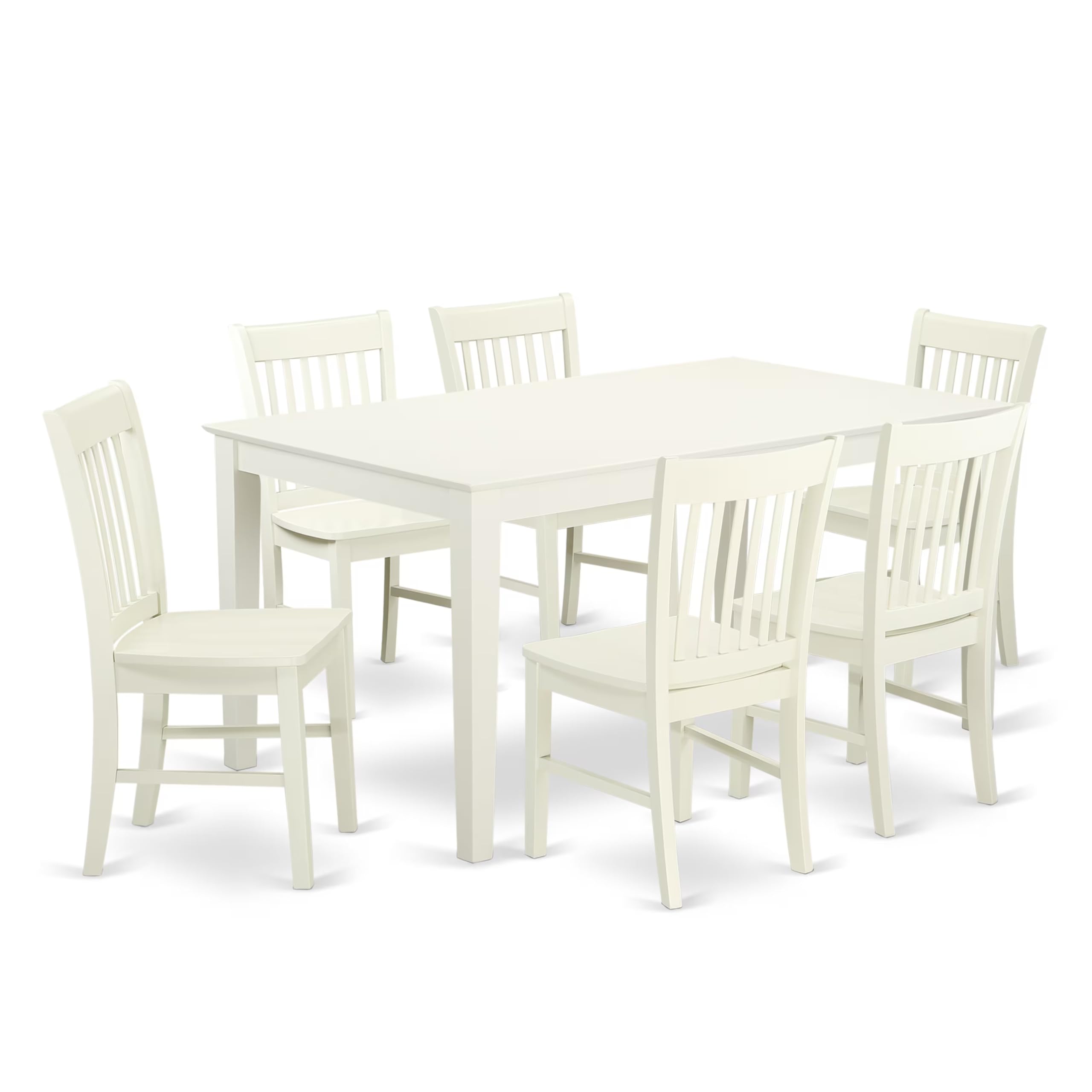 East West Furniture Cano7-Lwh-W 7 Piece Dining Table Set Consist Of A Rectangle Kitchen Table And 6 Dining Room Chairs, 36X60 Inch, Linen White