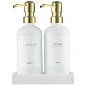MaisoNovo Soap and Lotion Dispenser Set - 16.9 fl oz White Hand Soap Dispenser Glass with Gold Pump Set of 2 and Concrete Tray