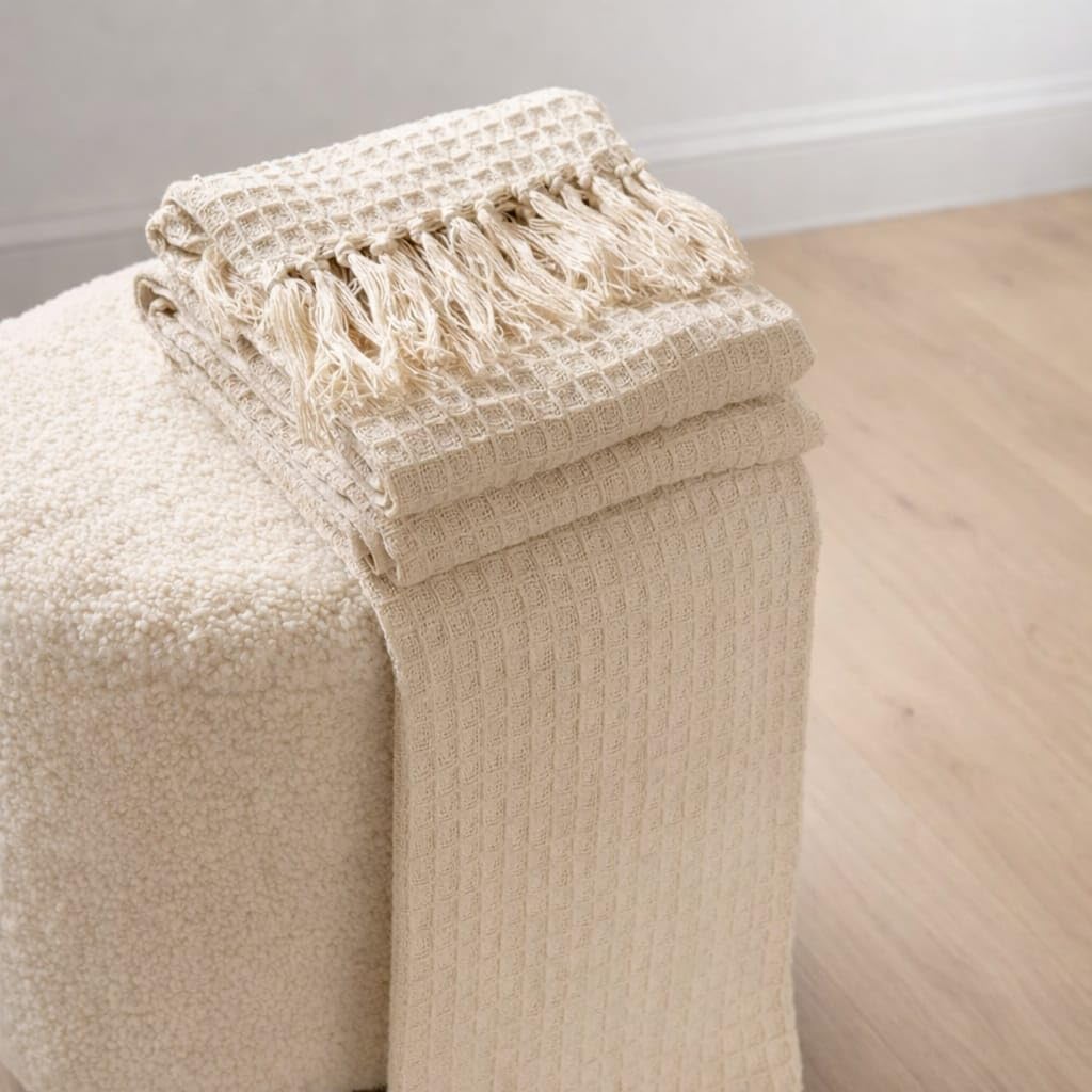 Tarantaran Waffle Weave Cotton Throw Blanket  Lightweight, Breathable & Cozy for Sofa or Bed (100% Cotton)(50X60 Inches) (Off W