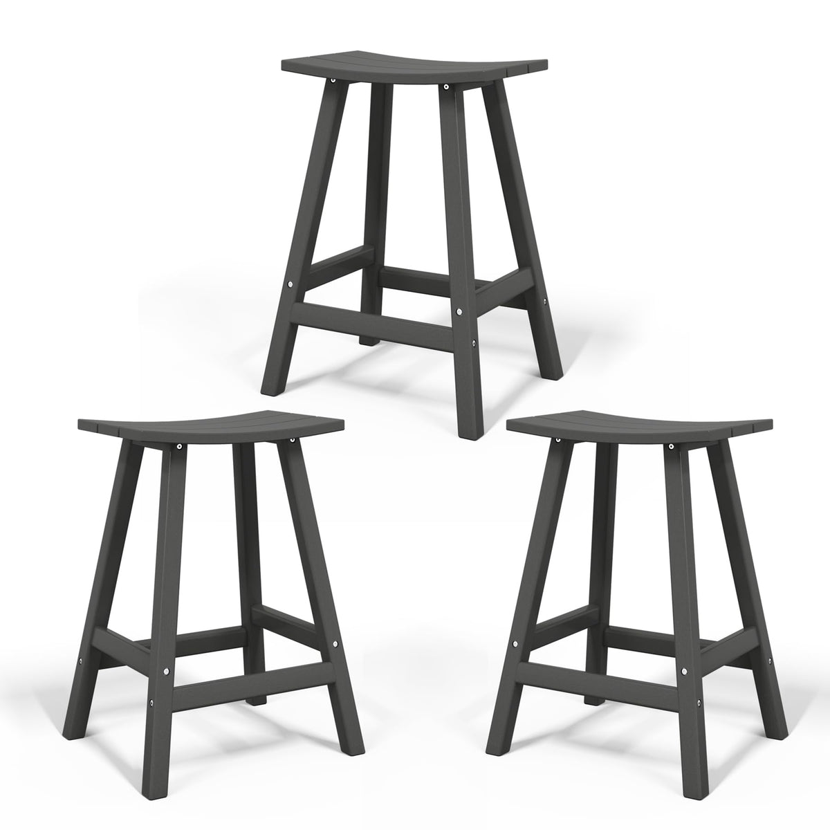 Costaelm All-Weather Bar Stools Set Of 3, 29' Height Outdoor Bar Stools, Adirondack Poly Patio Bar Stool For Patio, Deck, Kitchen Counter And Garden, Gray