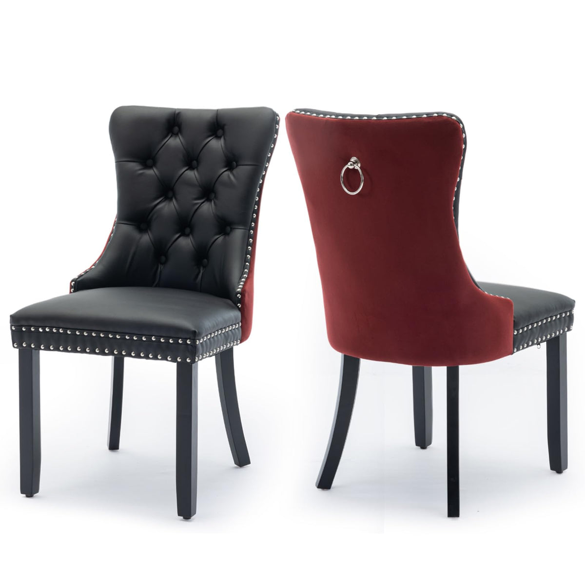 Soartalent Leather Upholstered Dining Chairs Set Of 2, Modern Style Kitchen Side Chairs With Nailhead Trim And Wood Leg, Metal P
