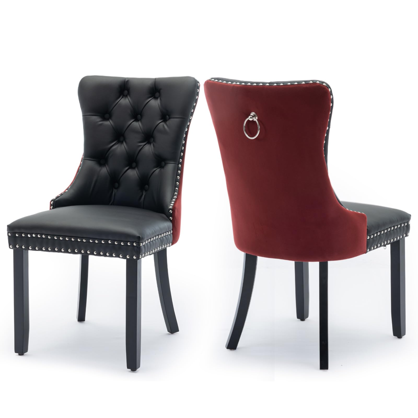 Soartalent Leather Upholstered Dining Chairs Set Of 2, Modern Style Kitchen Side Chairs With Nailhead Trim And Wood Leg, Metal P