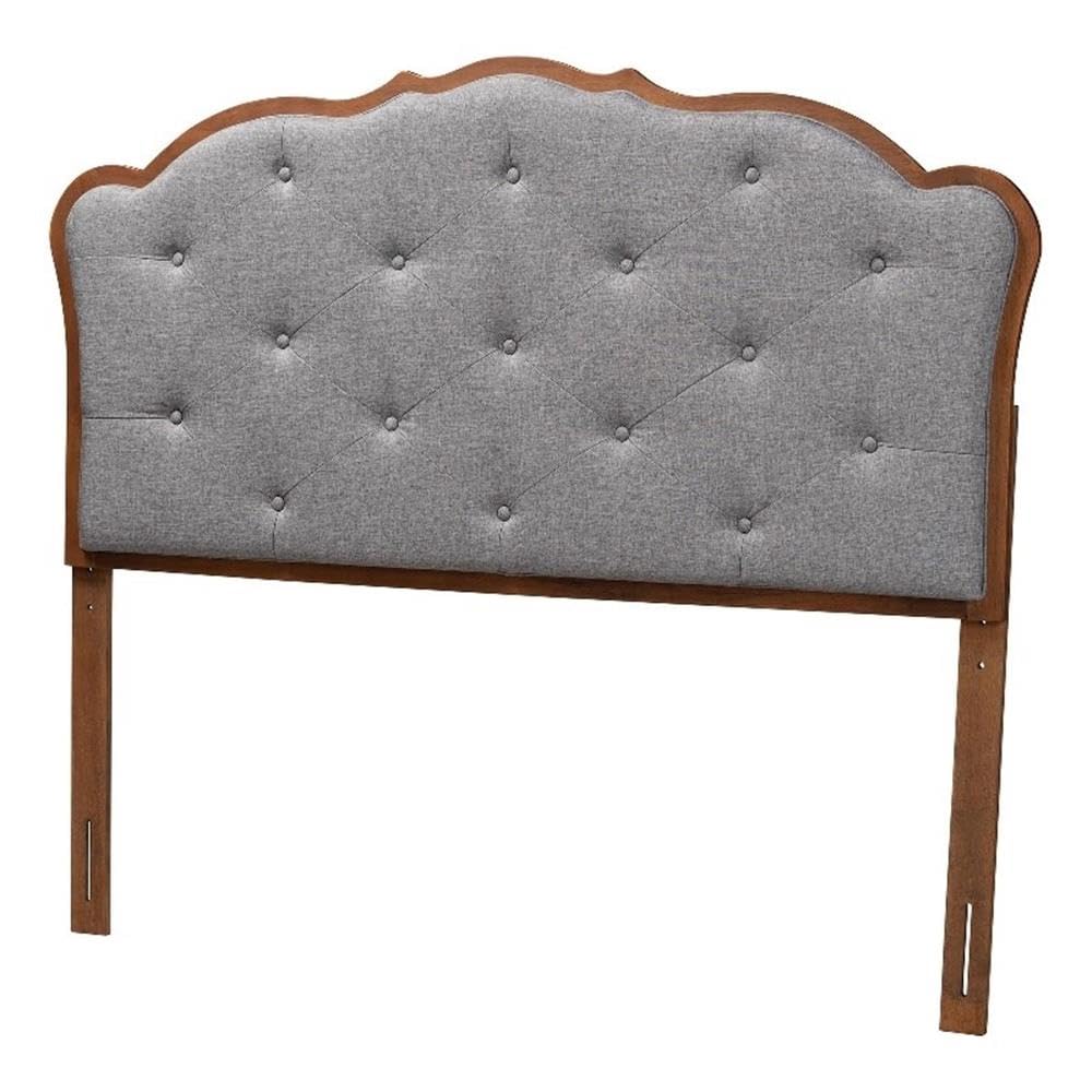 Baxton Studio Leandra Classic And Traditional Grey Fabric And Walnut Brown Finished Wood Queen Size Headboard