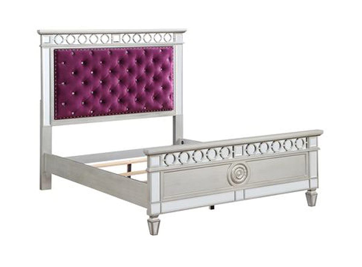 Acme Varian Tufted Velvet Upholstery Twin Bed in Burgundy and Silver