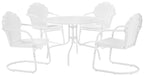 Crosley Furniture Tulip 5-Piece Outdoor Dining Set for 4, Retro Metal Round Patio Table and Chairs for Deck, White Satin