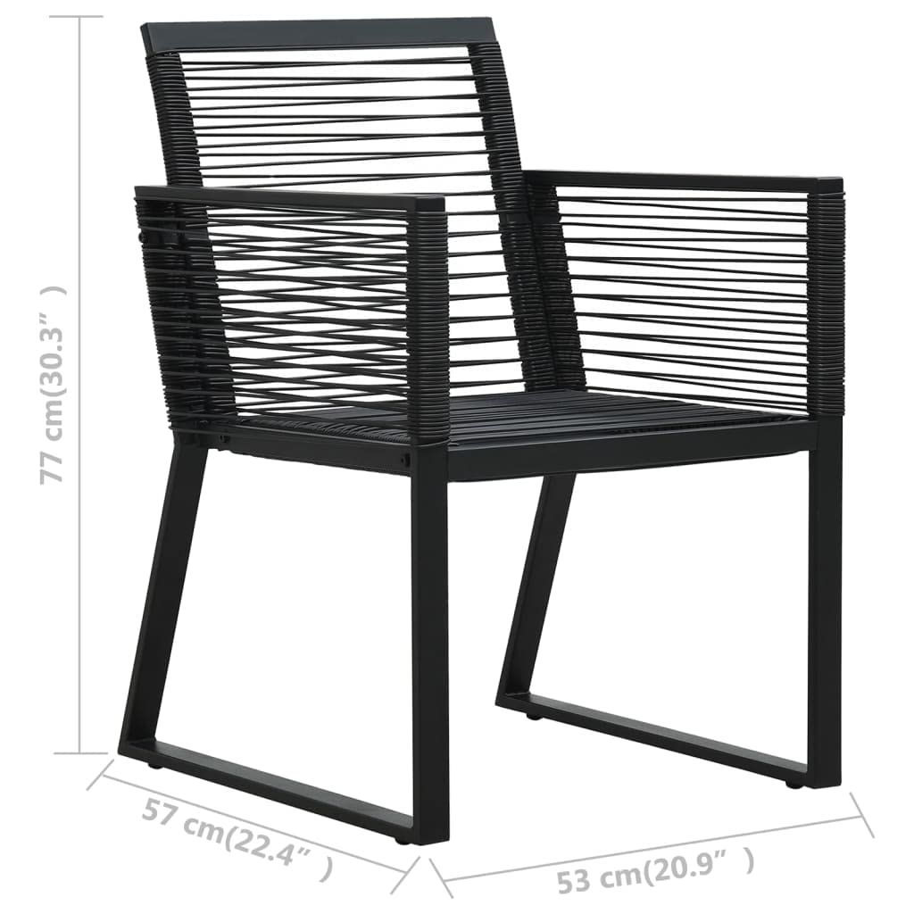 vidaXL Patio Dining Set in PVC Rattan - 3-Piece Black Outdoor Dining Furniture with Glass Top Table and Weather-Resistant Armchairs for Garden Use