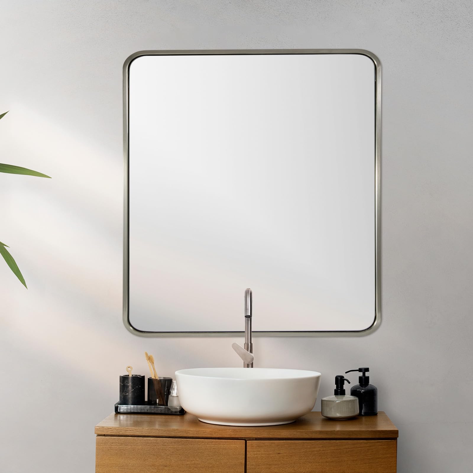 ANDY STAR 40x36 Inch Chrome Bathroom Mirror, Chrome Vanity Mirror for Wall, Rounded Rectangle Mirror, Anti-Rust SUS304, Seamless
