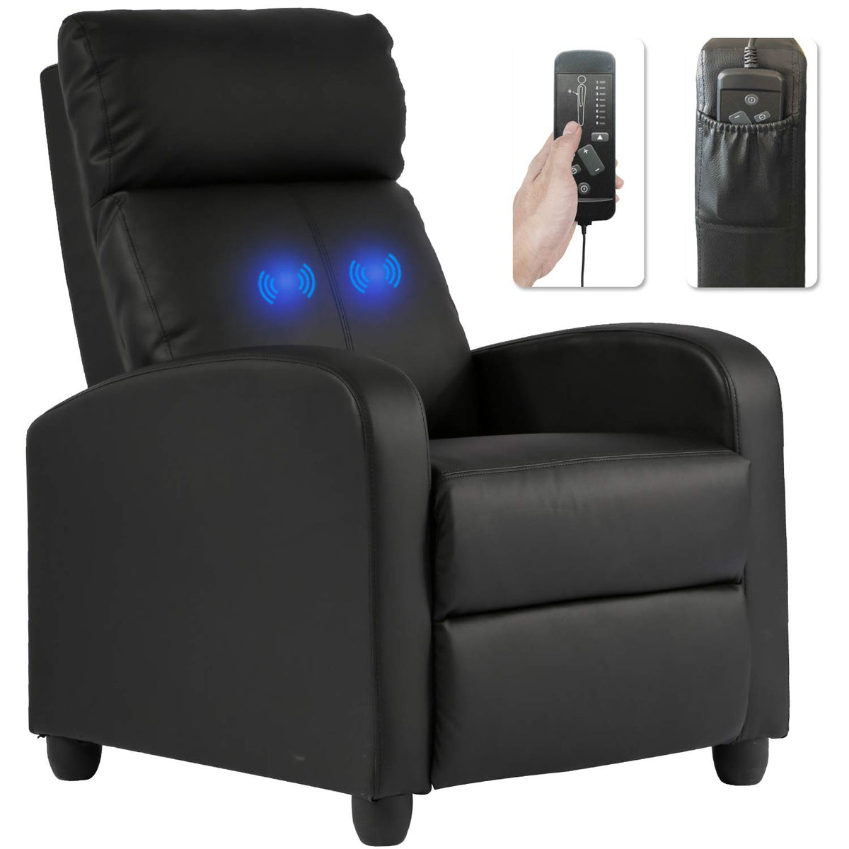 Recliner Chair For Living Room Massage Reading Sofa Home Theater Seating Modern Reclining Easy Lounge With Pu Leather Padded Seat Backrest (Black)