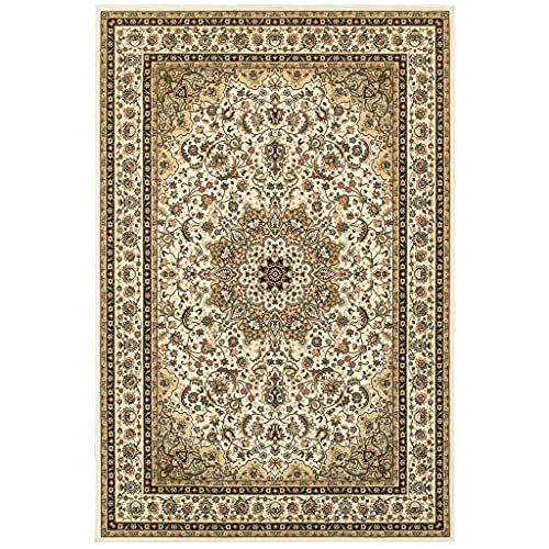 HomeRoots Polypropylene 7' x 10' Ivory Beige Machine Woven Oriental Indoor Area Rug