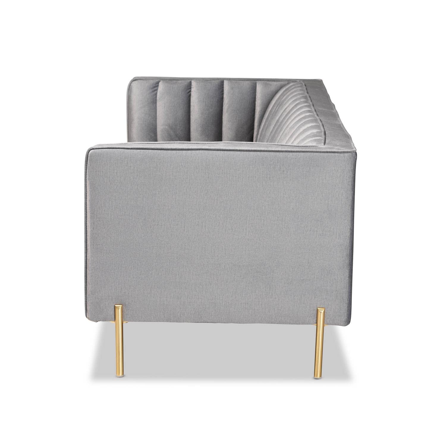 Baxton Studio Maia Glam and Luxe Gray and Gold Finished Metal Sofa