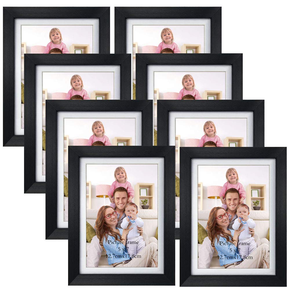 Giftgarden 5x7 Picture Frame Set of 8, 6x8 Matted to Display 5 by 7 Photo with Mat or 6 by 8 Without Mat for Wall or Tabletop, B
