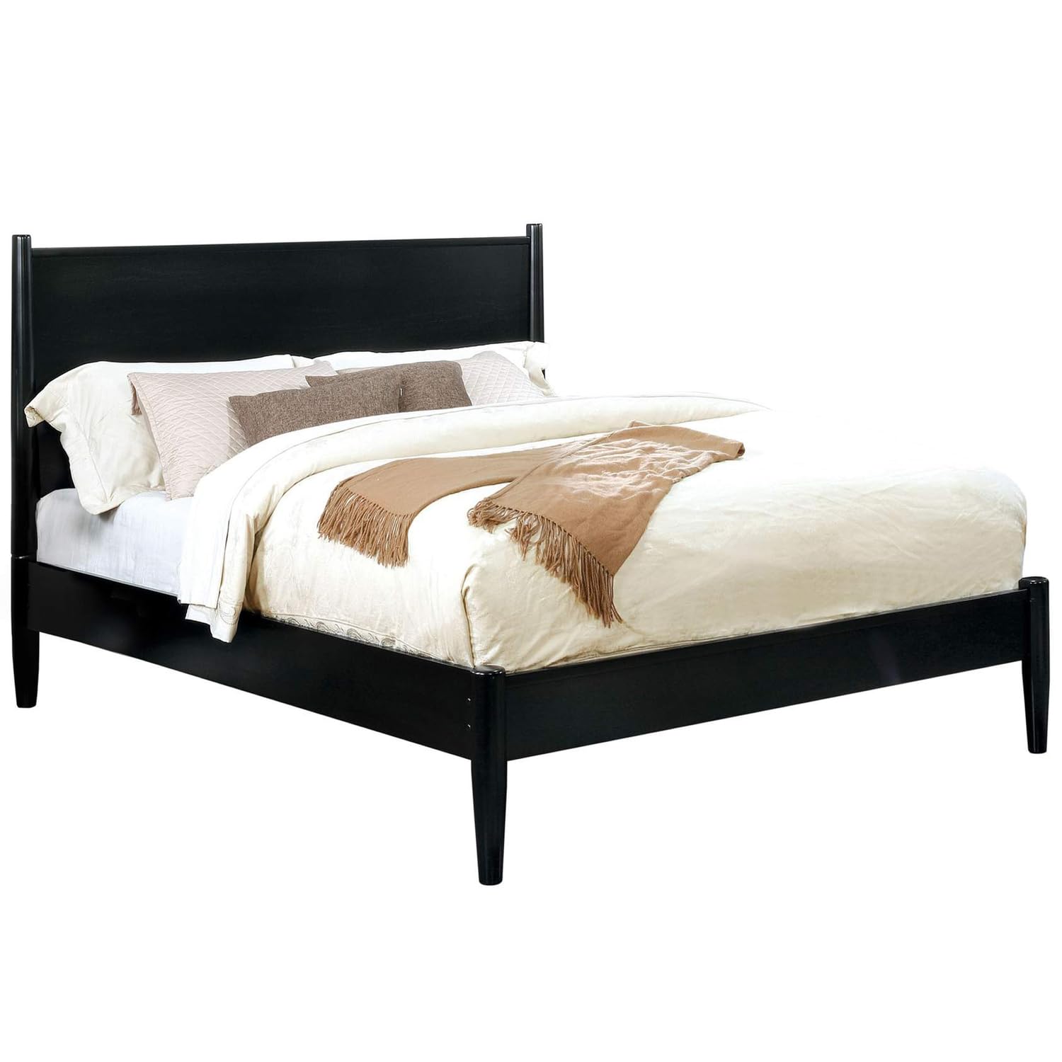 Benjara Wooden California King Size Bed with Panel Headboard, Black